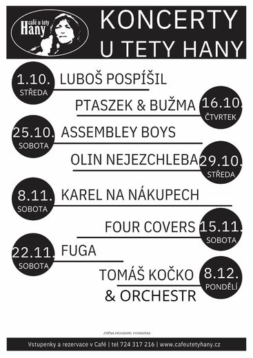 Koncerty u tety Hany - podzim/zima 2025